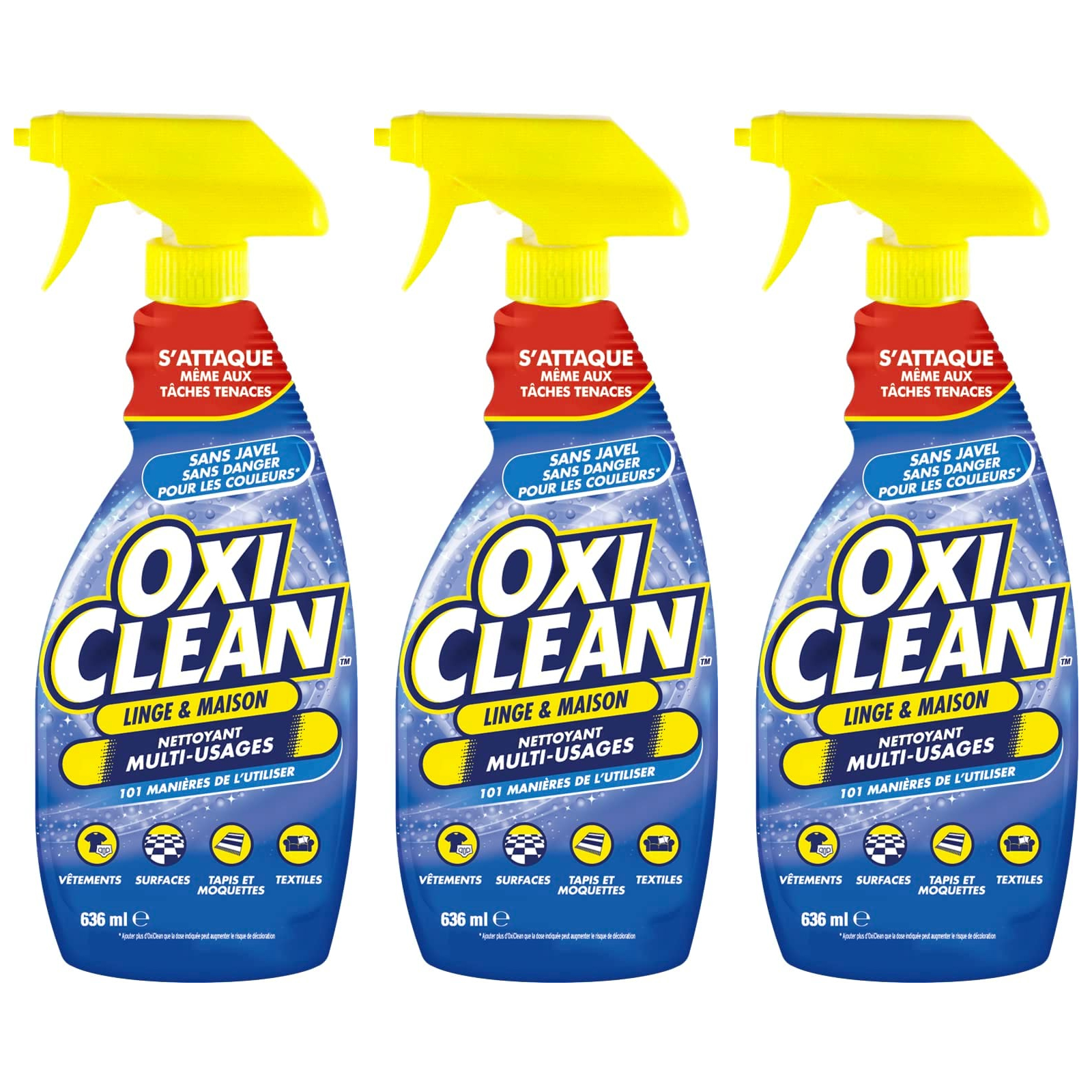 OXICLEAN 636 ML X3 – Détachant, Nettoyant Multi-Usages Linge et Maison – Sans Javel et sans Danger pour les couleurs